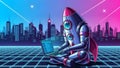 Rocket Robot Coding Laptop Futuristic Startup, AI, Technology Royalty Free Stock Photo
