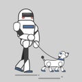 Illustration of robot taking a robotic dog for a walk