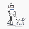 Illustration of robot taking robotic dog for a walk