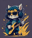 Illustration the rock musician cat exuded a cool and edgy vibe sporting a leather jacket and sunglasses with flame on background
