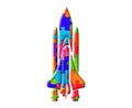 Illustration of a rocket of colorful puzzles on an isolated background