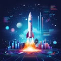 illustration. rocket launch on blue background. Royalty Free Stock Photo