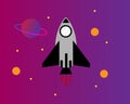 Illustration of rocket and outer space in a flat design style