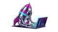 Rocket Coding Laptop, Startup Development, Software Engineer Royalty Free Stock Photo