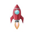 Illustration of a rocket ship launching with flames isolated on white Royalty Free Stock Photo