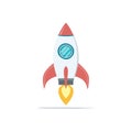 Illustration of a Rocket Ship Launching into Space with Flames Shooting Out Royalty Free Stock Photo