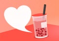 Sweet Taste Boba Illustration: Romantic Pink Background in Flat Vector Style