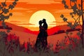 Romantic fairytale couple hug kiss in field, abstract, love