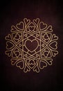 Illustration of a round mandala pattern with hearts interwoven in red and golden ornament Royalty Free Stock Photo