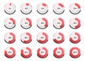 illustration of round progress bar. Circle indicators status. Loading and buffering percentage icon set. Circular interval timer. Royalty Free Stock Photo