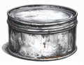 Illustration of a Round Silver Metal Container with Aged Texture and Detailed Lines on White Background Royalty Free Stock Photo