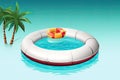 illustration of a round and white float in a pool of blue water. Ai generative Royalty Free Stock Photo