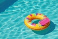 illustration of a round and yellow float in a pool of blue water. Ai generative Royalty Free Stock Photo