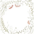 Illustration of rowan, twigs and leaves, curved in a circle. Primitive drawing