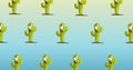 Illustration of rows of green cacti on blue background
