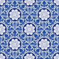 Illustration Royal indigo blue Porcelain Thai flower traditional ornamental element style design for seamless pattern