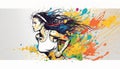 Illustration of running athletics woman. Young girl participates in sports activities, athletics competitions.