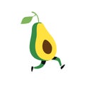 Illustration of a running avocado. Vector. Icon of tasty green fruit. Flat cartoon style. Delivery service logo. Emblem for eco pr Royalty Free Stock Photo