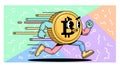 Running Bitcoin Cartoon Fast Crypto, Blockchain Speed, Finance Royalty Free Stock Photo