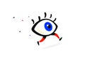 Illustration of a running eye. Vector. Cartoon flat style. Character for company and logo. Brand Eye Clinic. The whole thing icon