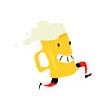 Illustration of a running mug of beer. Vector. Foamy drink. Icon for site on white background. Sign, logo for a store or brewery. Royalty Free Stock Photo