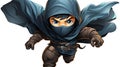 An illustration of a running ninja in a black cloak with a hood