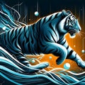 Running tiger with abstract background