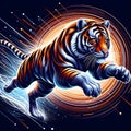 Running tiger with abstract background