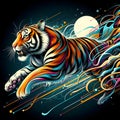 Running tiger with abstract background