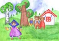 Illustration for the Russian fairy tale `Three Bears`. Children`s drawing