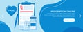 Illustration of the RX prescription drug. Vector rx recipe. The horizontal blue slider of the web banner. Medications