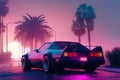 Illustration of an 80s Synthwave Neon cyberpunk supercar