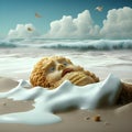 Illustration - sad chicken nuggets lie discarded on the beach