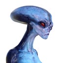 Illustration of a sad female alien with blue skin on a white background