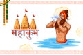 Sadhu saint of India for grand festival and Hindi text Kumbh Mela