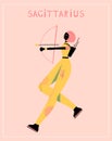 Illustration with Sagittarius - astrological zodiac sign. Abstract print with The Archer