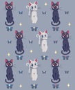 Illustration of a Sailor moon`s cats on a blue background