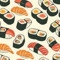 Illustration of Salmon Sushi in warm tone Seamless Texture Royalty Free Stock Photo