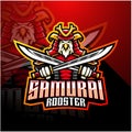 Samurai rooster esport mascot logo