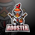 Samurai rooster mascot esport logo design