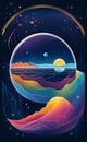 Illustration of sand abstraction in rainbow colors, dark blue space background, crystal ball, ink paint style, AI generation Royalty Free Stock Photo