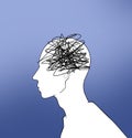 silhouette of a man thinking negativity scribbles in head Royalty Free Stock Photo