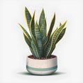 Illustration of a sansevieria plant in a pot.