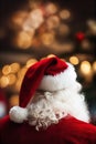 Santa Clause Back Hat Red Suit Christmas Lights Bokeh Background Royalty Free Stock Photo