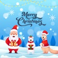 Illustration of Santa Claus with Polar Bear Holding Gift Box and Cartoon Squirrel on Snowflake for Merry Christmas Royalty Free Stock Photo