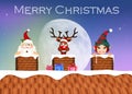 Santa Claus, reindeer and elf on roof Royalty Free Stock Photo