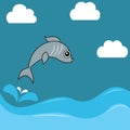 Illustration of a sardine jumping water