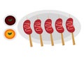 Illustration of satay with two different sauces 3