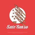 Illustration of Sate Bakso, Indonesian Food or Snack. Grilled Satay Meatball Vector Illustration