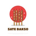 Illustration of Sate Bakso, Indonesian Food or Snack. Grilled Satay Meatball Vector Illustration